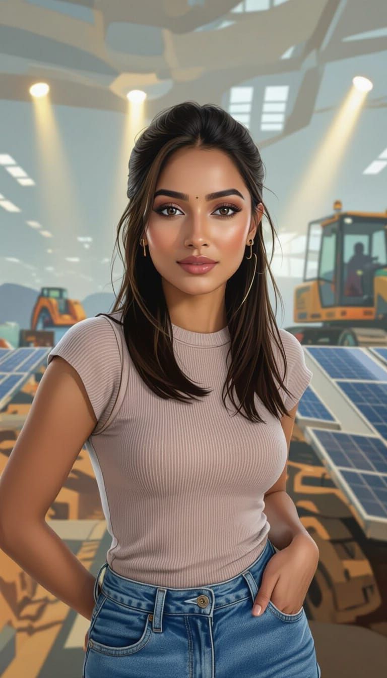 Indian Woman in Techwear: Futuristic Digital Illustration