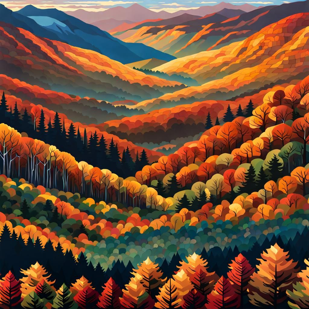 Smoky Mountains National Park Mosaic Tile Illustration
