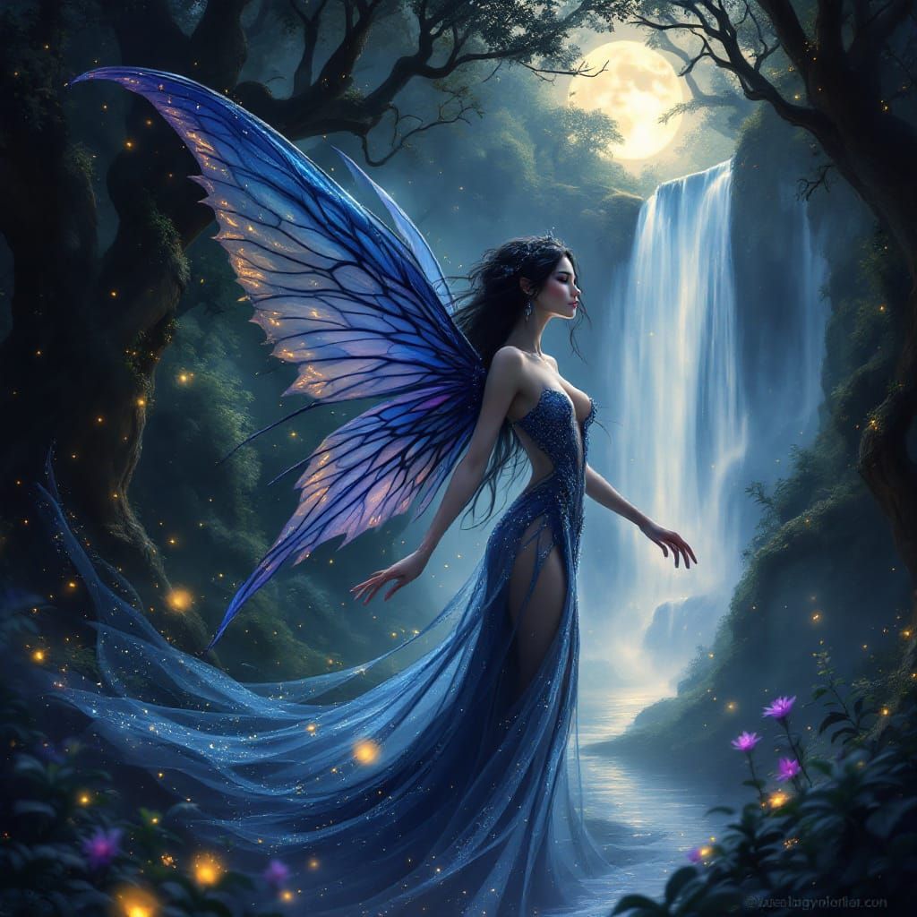 Enchanting Dark Fairy in Mystical Moonlit Forest