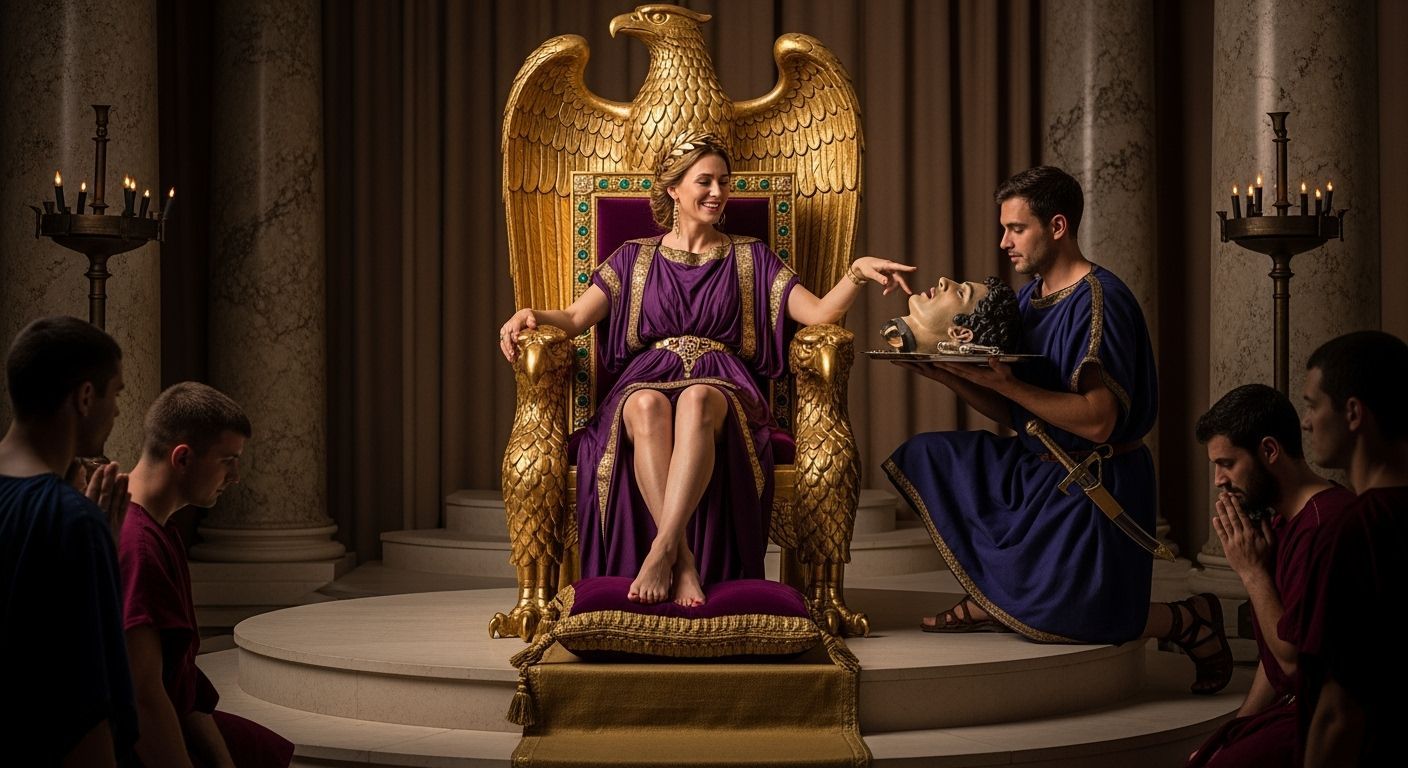 Roman Empress on Gold Throne in Lavish Throne Room