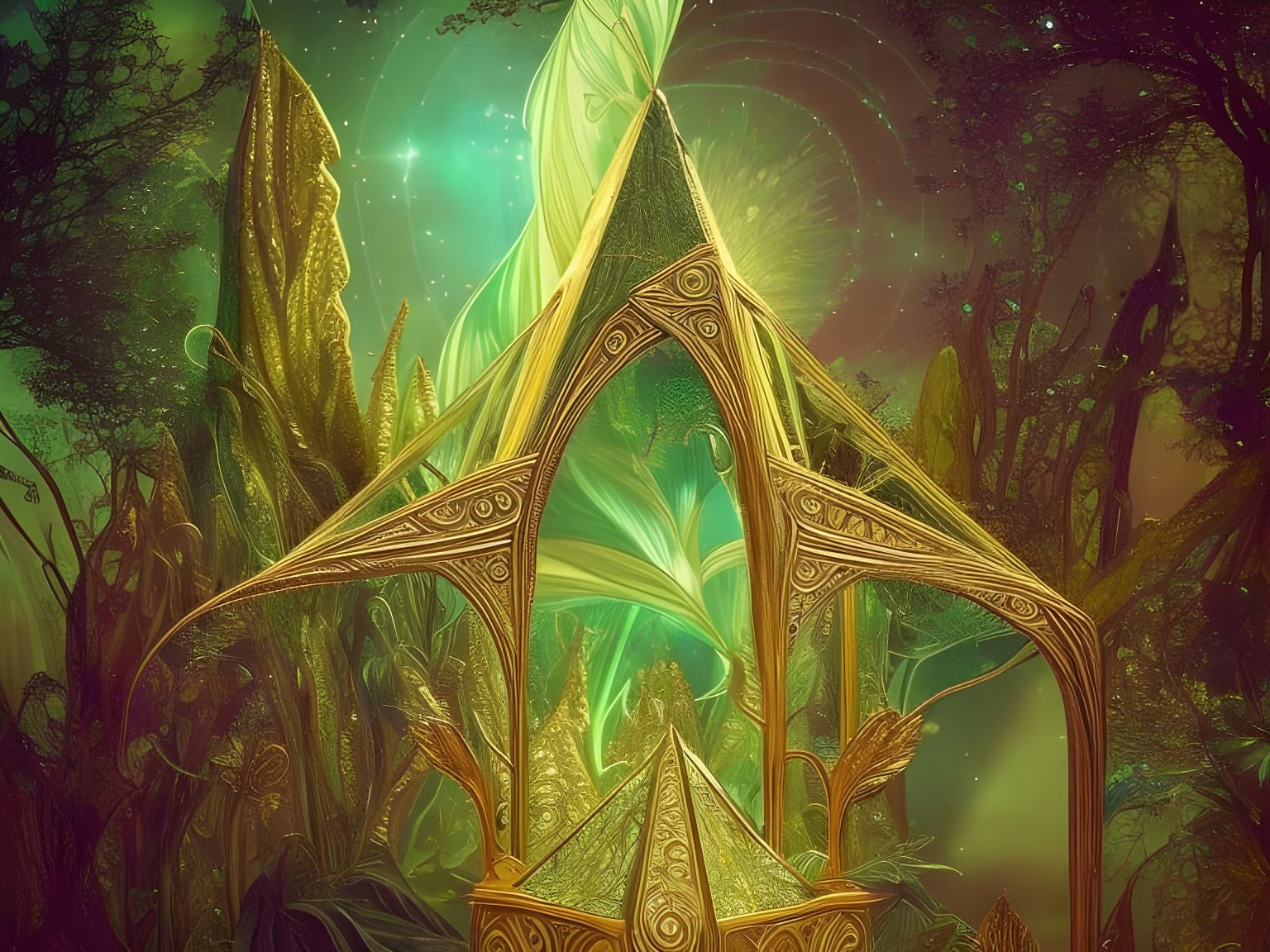 Elven Pyramid with Extraterrestrial Design in Fantasy Settin...