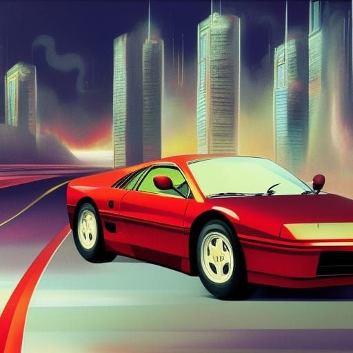 Ferrari Testarossa at Night: Detailed Matte Painting