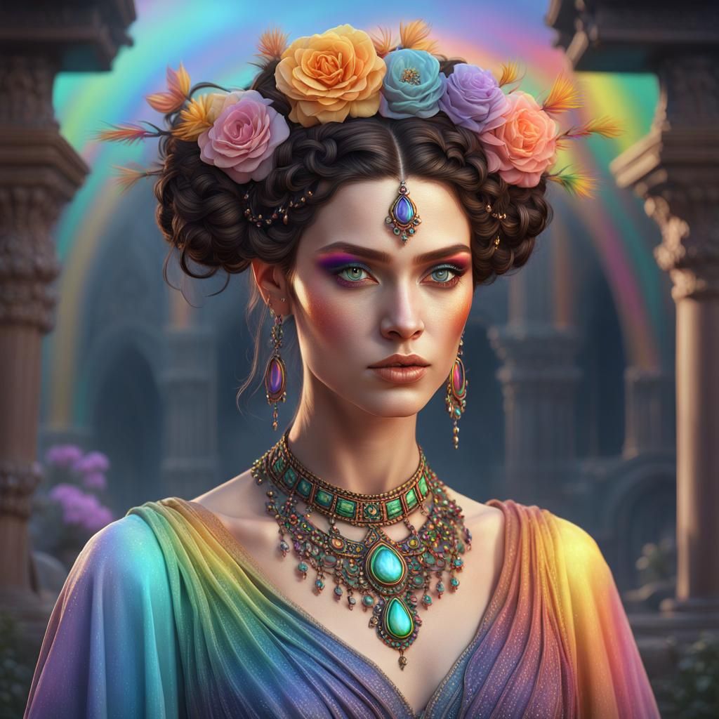 Spring Witch in Grecian Gown, Detailed Digital Art