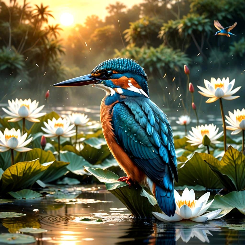 Kingfisher Flight Over Lily Lake