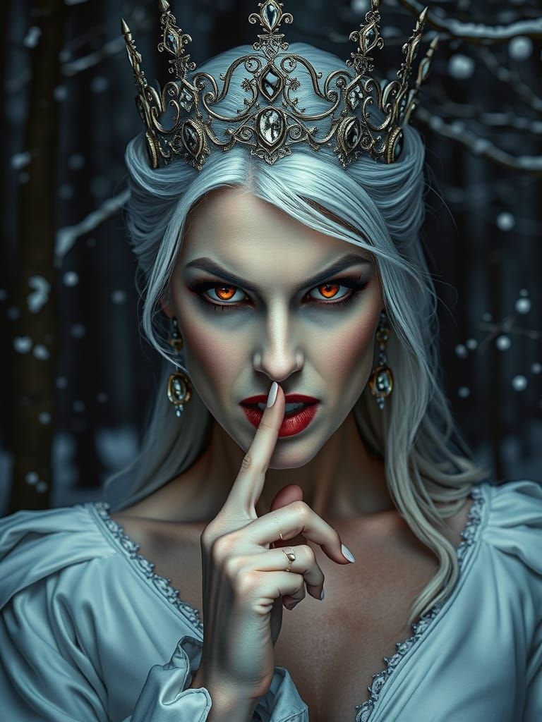 Regal Vampire Queen in Snowy Forest