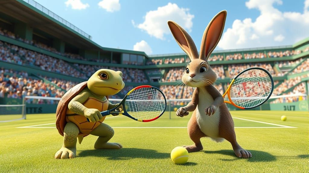 Turtle vs Hare Tennis in Pixar-Style 3D Animation