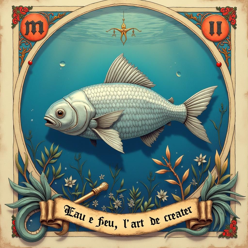 Futuristic Medieval Coat of Arms with Silver Tuna