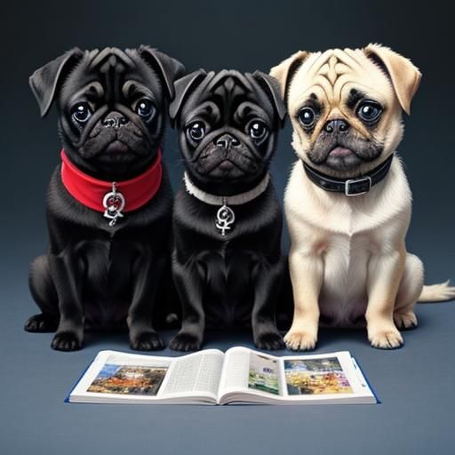 Three Pugs in Anime Style