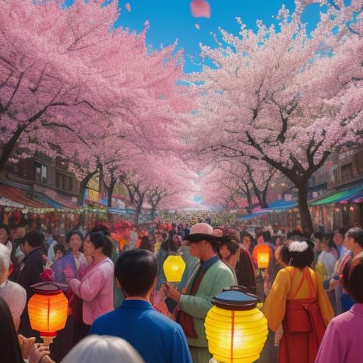 Vibrant Impressionist Festival Scene with Whimsical Details