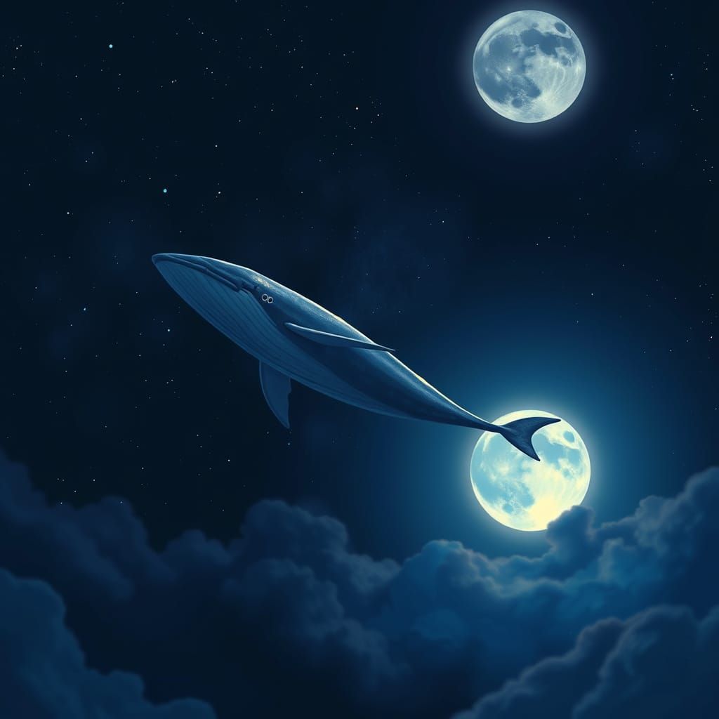 Majestic Flying Whale in a Dreamlike Universe Under Ethereal...