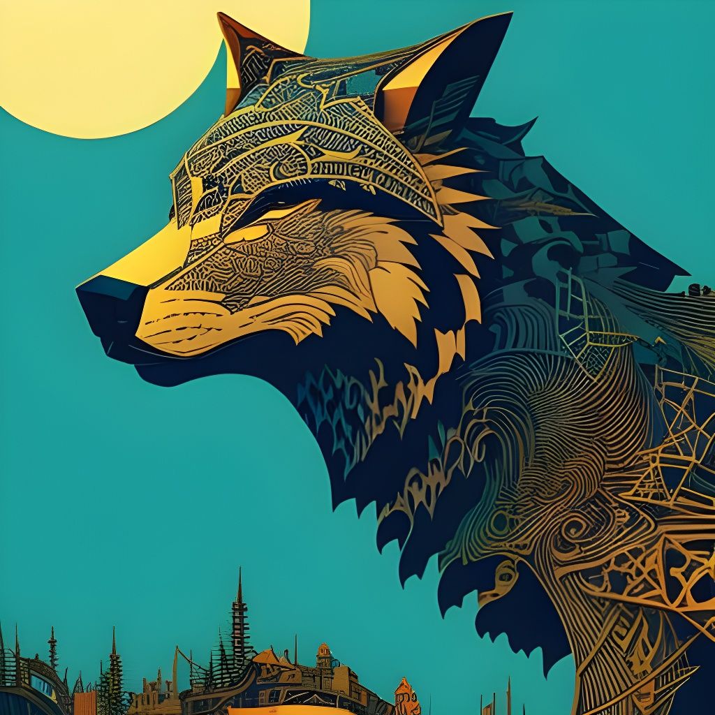 Industrial Mechanical Wolf Head in Anime Style