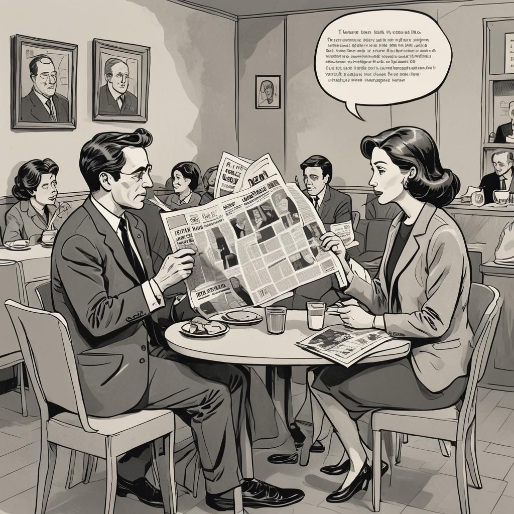 Political Cartoon of Couple at Lunch with Speech Bubbles