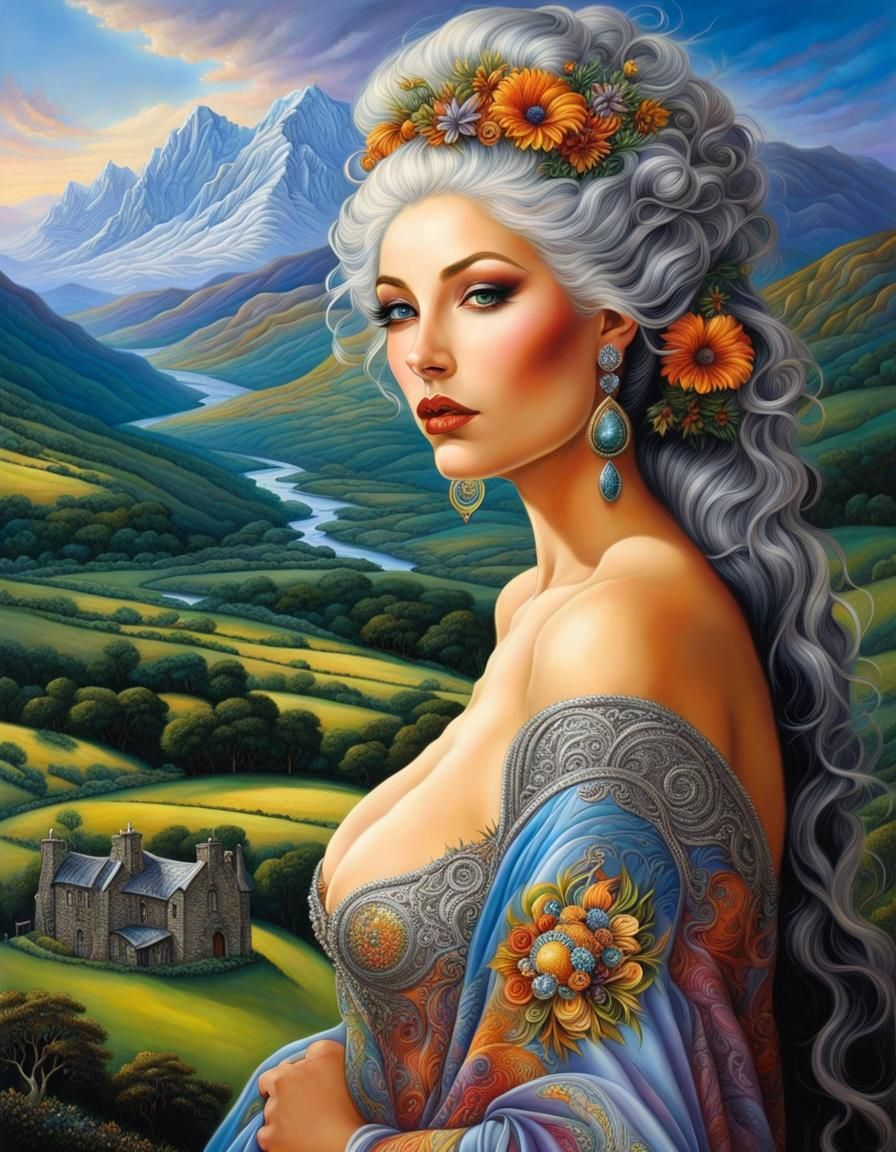 Woman in Scottish Highlands: Hyperdetailed Masterpiece