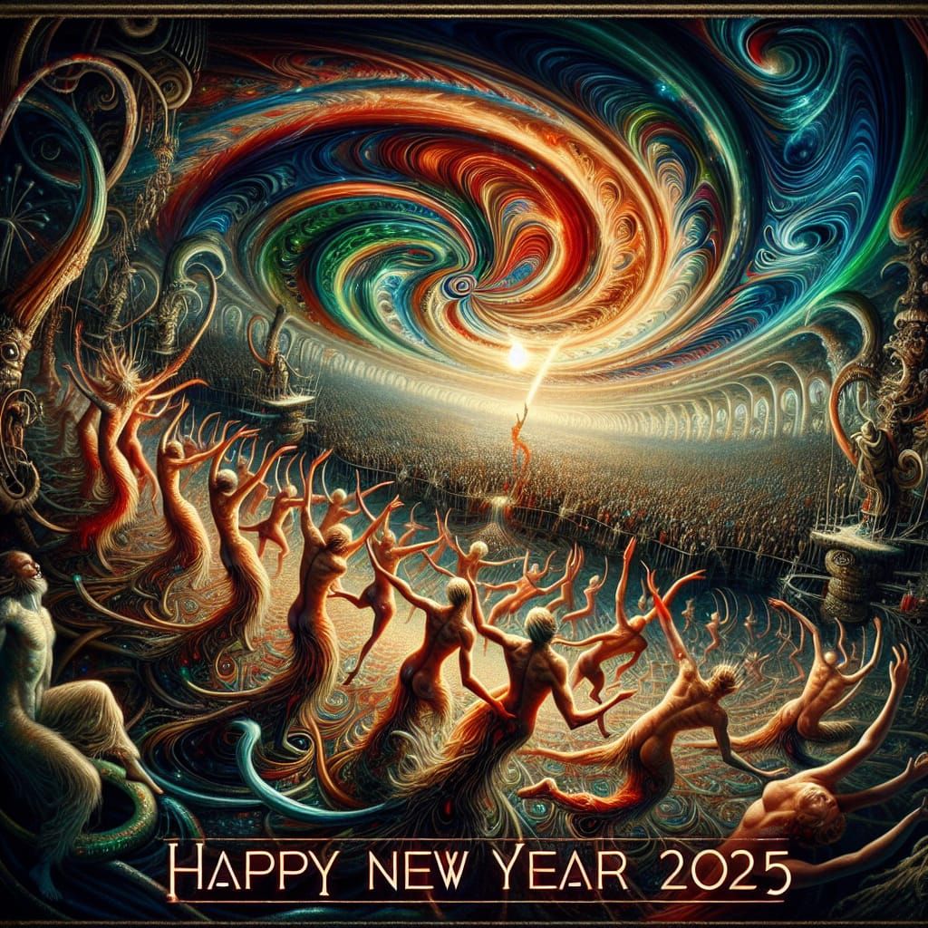 Surreal 2025 New Year's Celebration in Golden Age Style