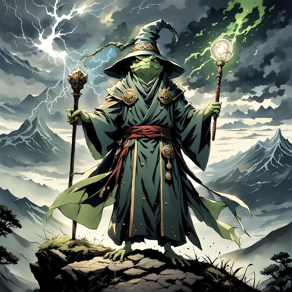 Anime Wizard Frog on Stormy Peak
