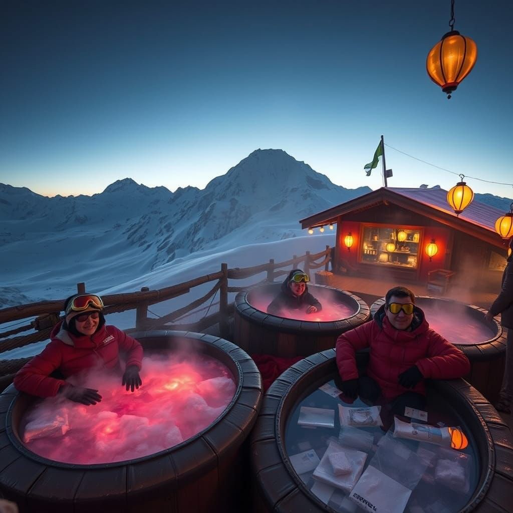 Hikers Relax in Futuristic Hot Tubs at Mount Everest's Summi...