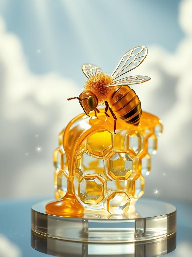 Glass Bee Art-Deco Sculpture in Cosmic Illustration