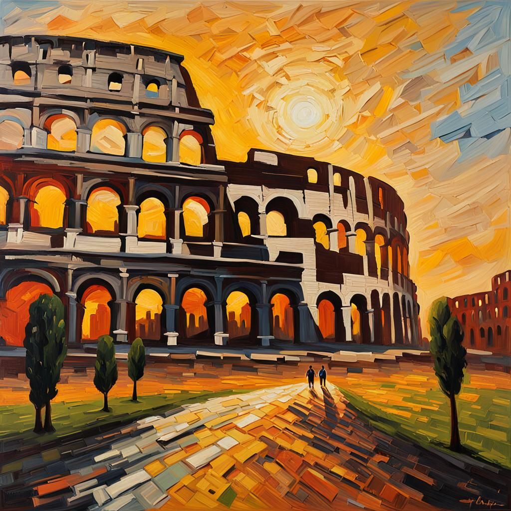 Colosseum in Rome: Neo-Expressionist Oil Painting