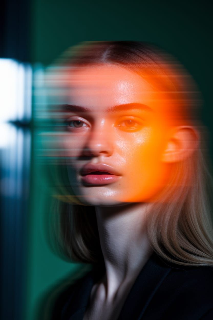 Cinematic Portrait of Woman with Orange Lighting