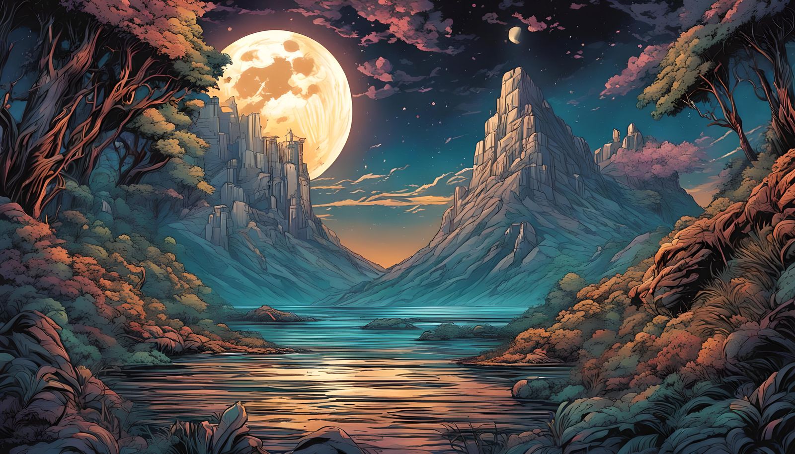 Moonlit Room in Hyperrealistic Comic Book Art