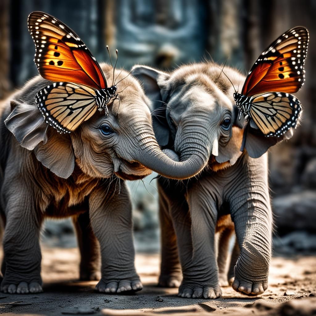 Butterfly-Winged Kittens with Elephant Trunk