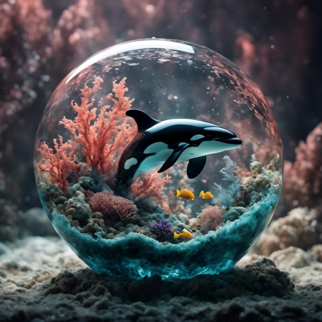 Glass Killer Whale Aquarium Sculpture on Shore