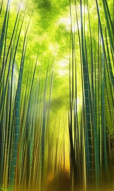 Japanese Bamboo Forest with Waterfall in Anime Style