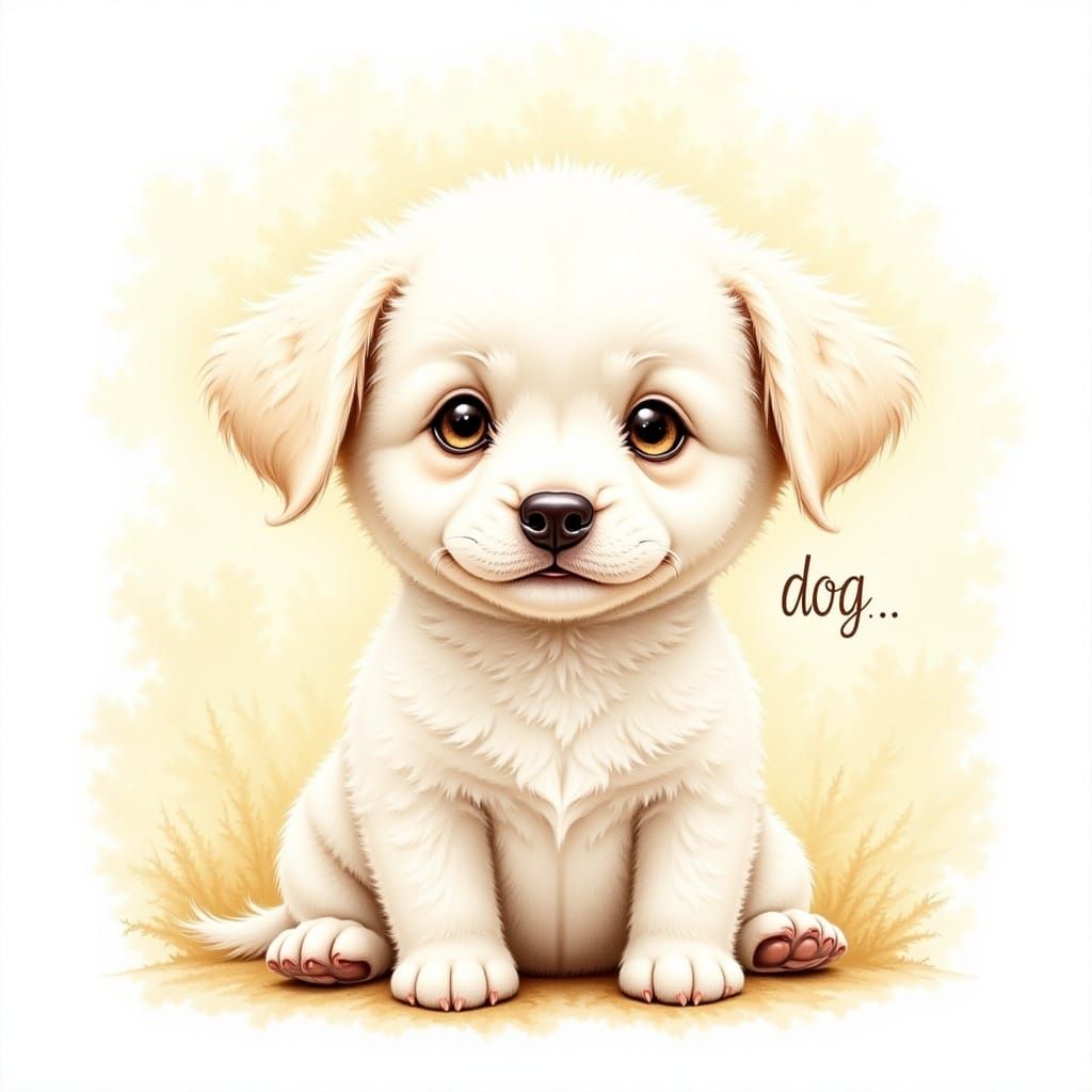 Whimsical Puppy Portrait in Cursive Puppy Hair Font