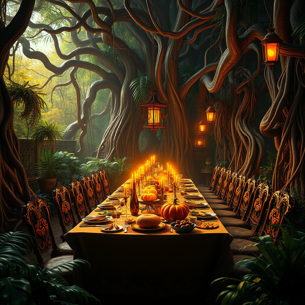 Thanksgiving Dinner in Mystical Garden: Matte Painting