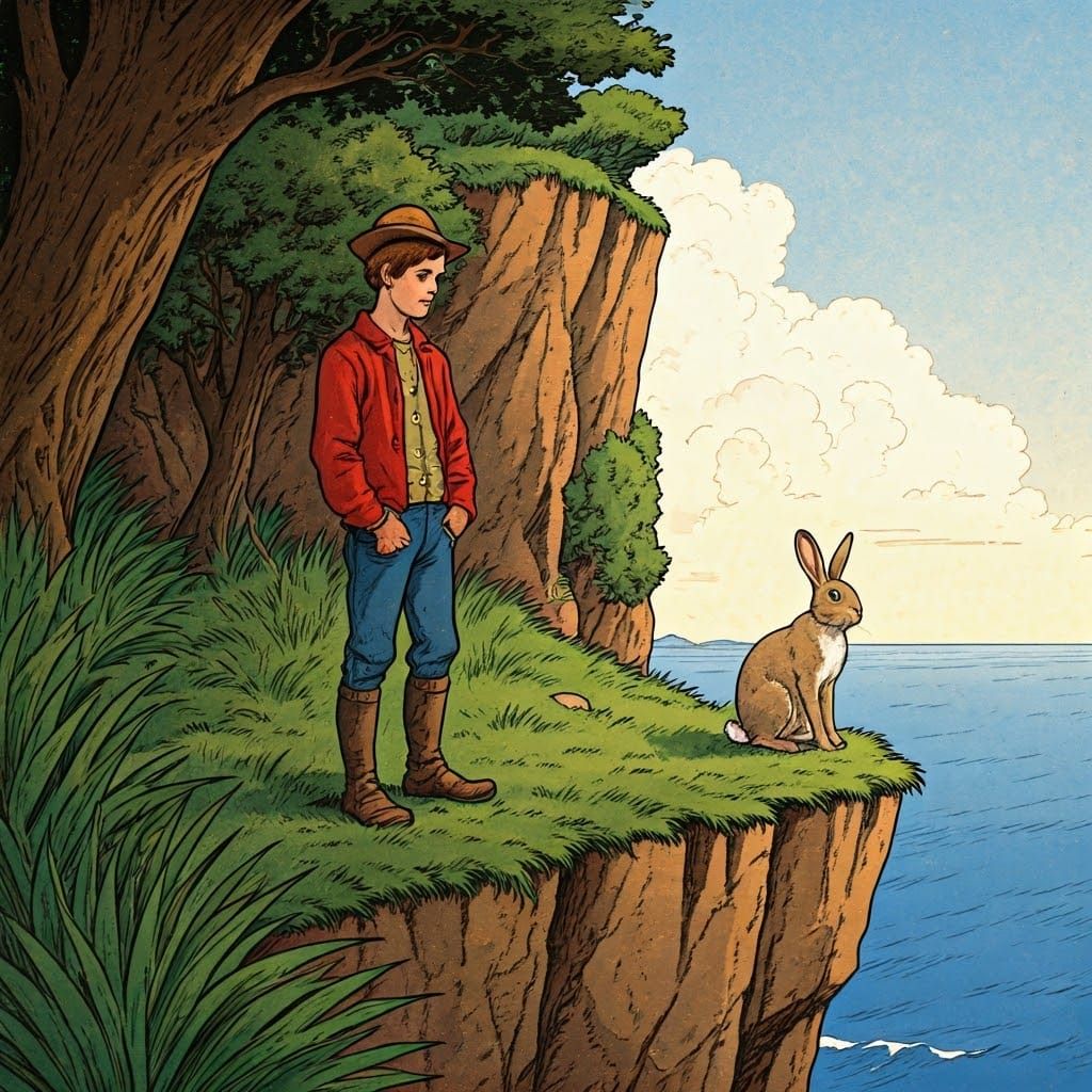 Elderly Men on Cliff, Evoking Classic Painting