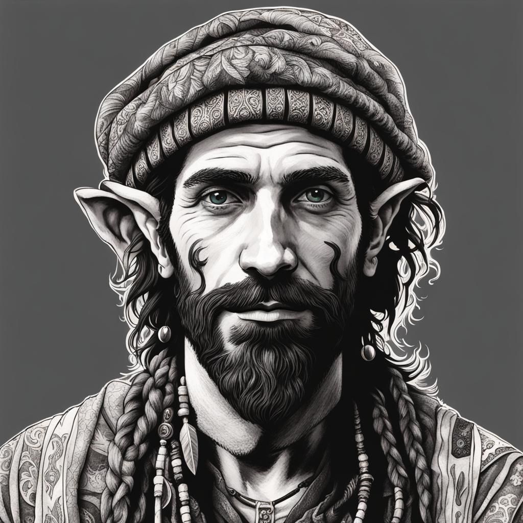 High Elf Male Portrait in Hippy Style