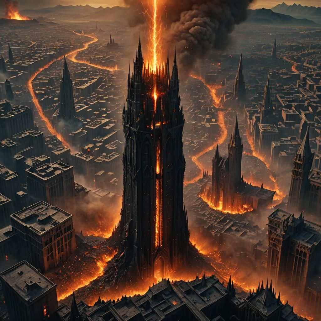 Sauron's Dark Power Amidst Mount Doom Fires