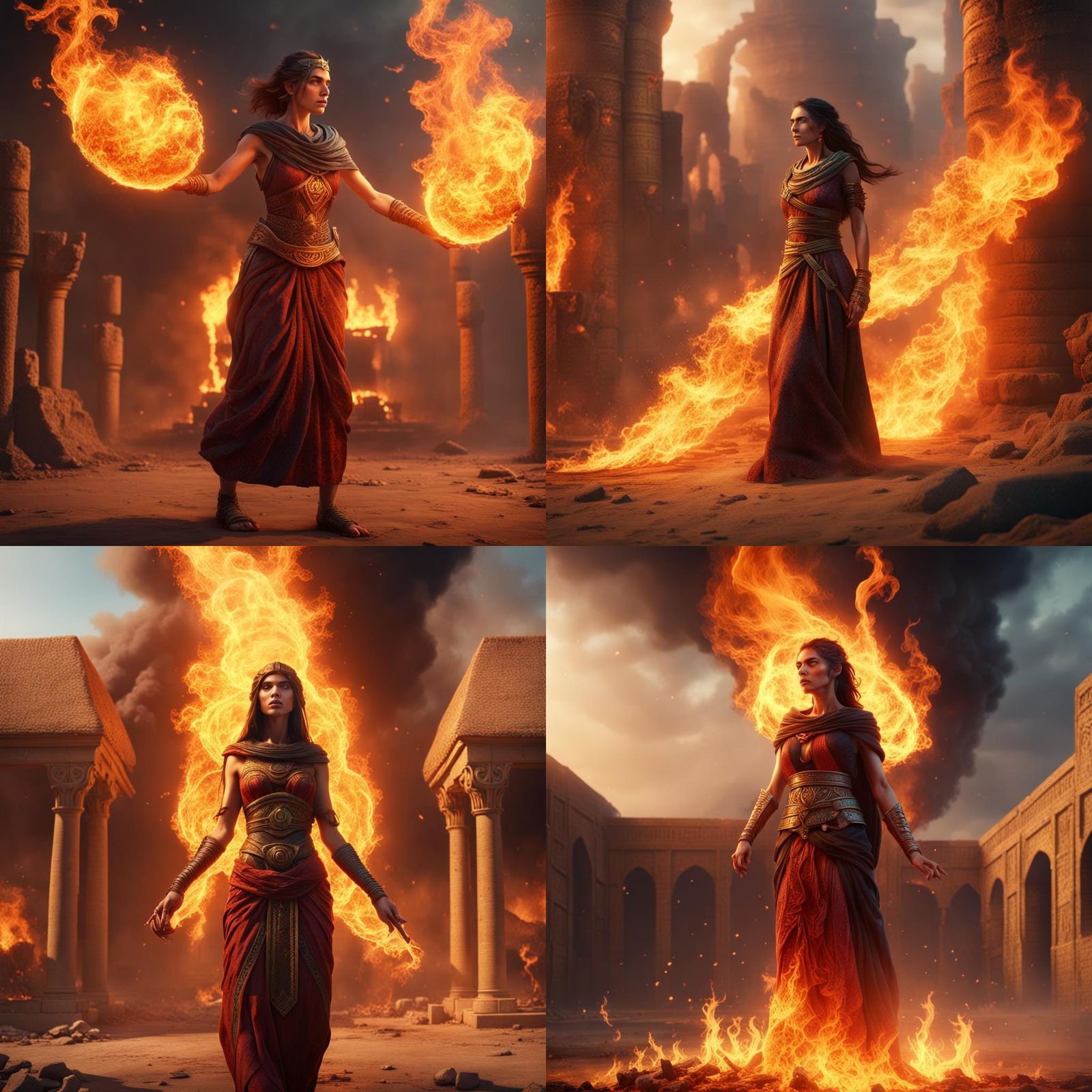 Woman Burning in Flames in Ancient Mesopotamia
