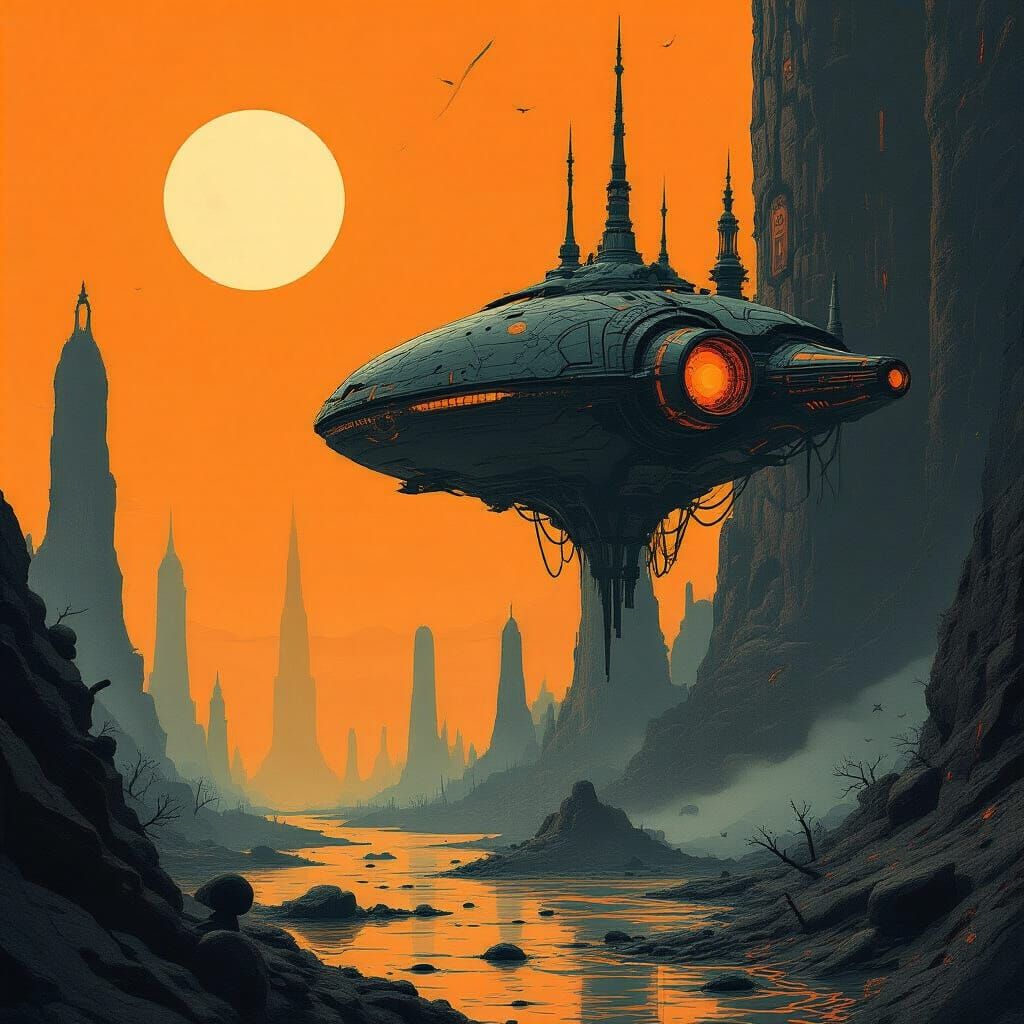Grimdark Orange Retrofuturism Landscape