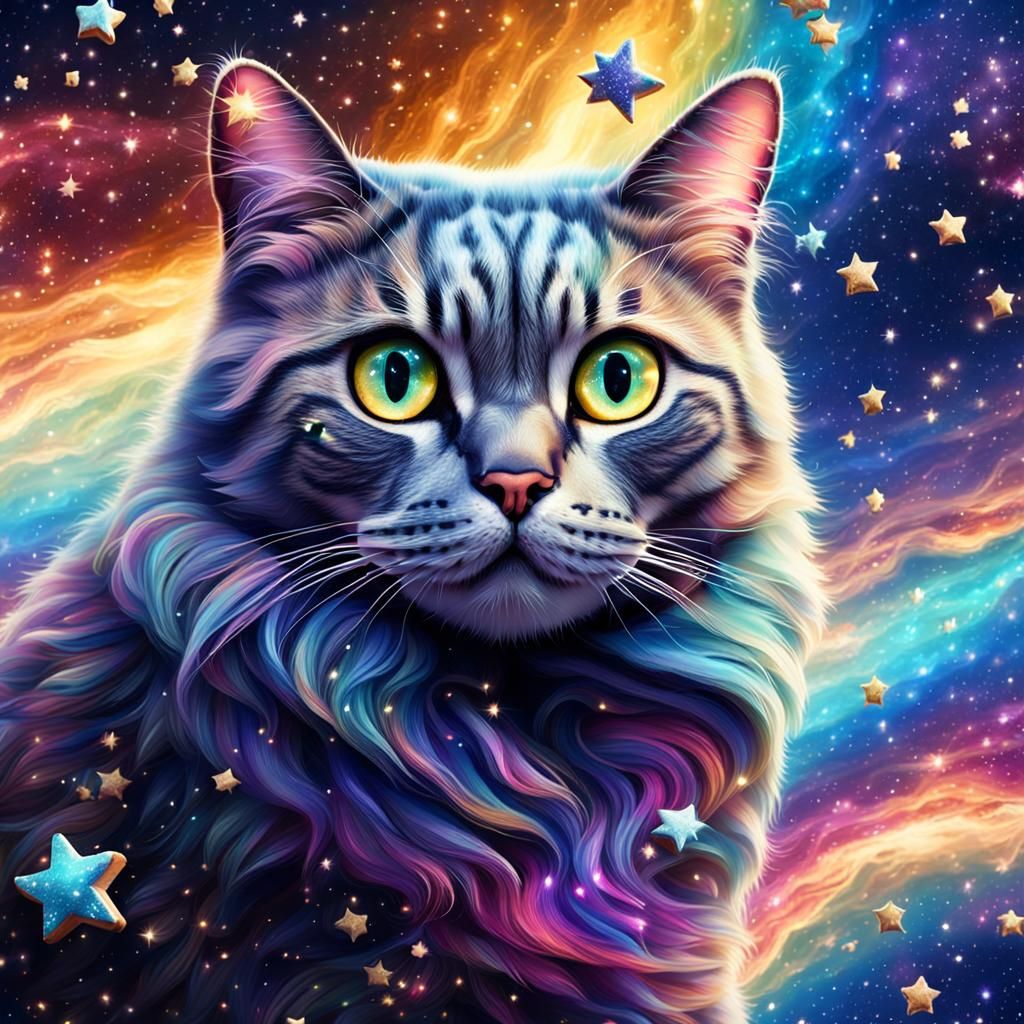 Galaxy Pop-Tart Cat Flying Among Shiny Stars