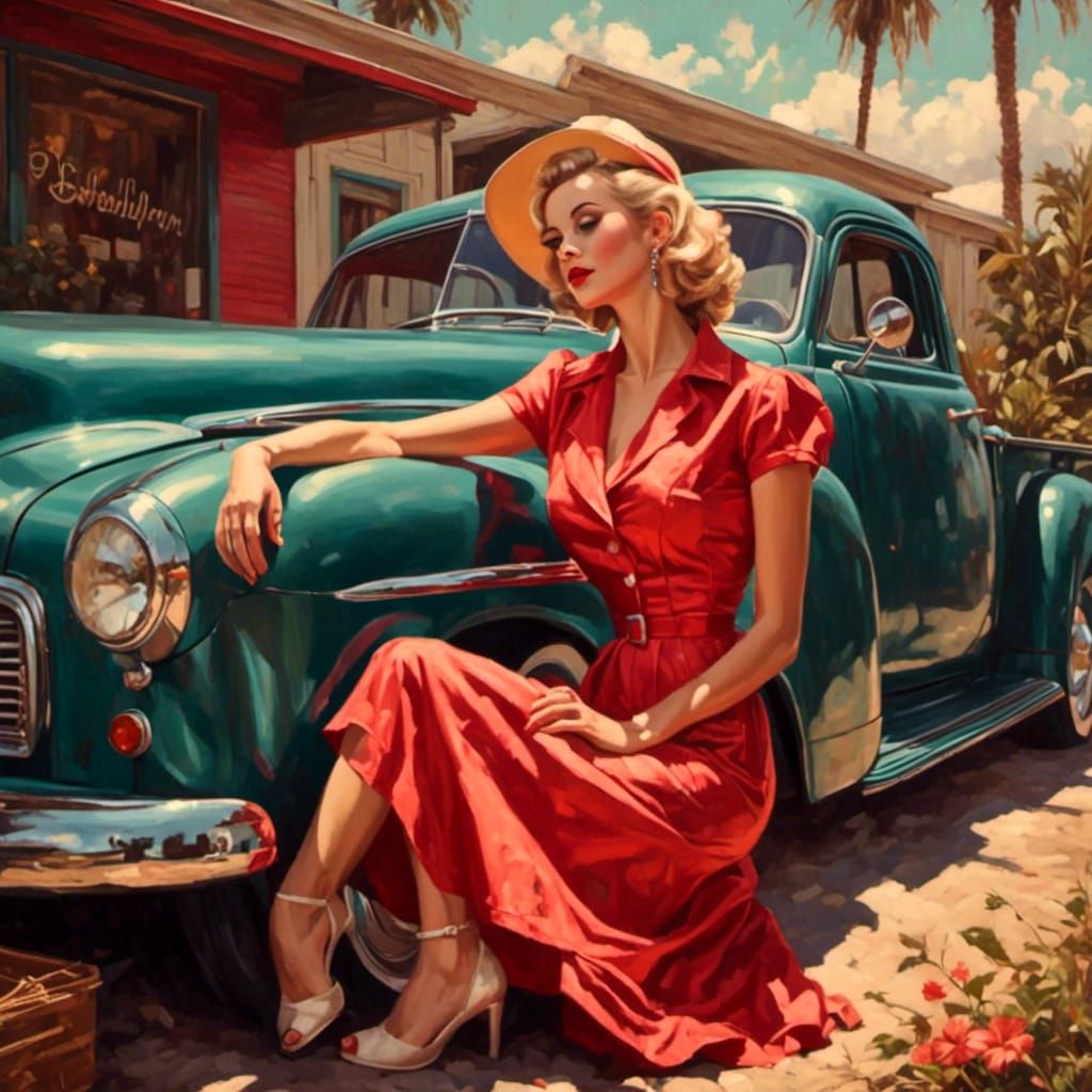 Retro Rockabilly Portrait in Vintage Style