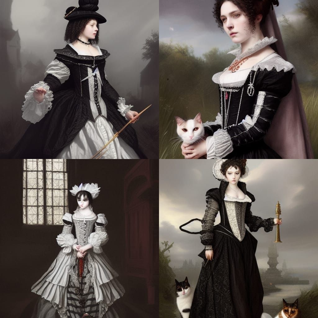 Calico Cat in Elizabethan Dress: Dark Fantasy Art
