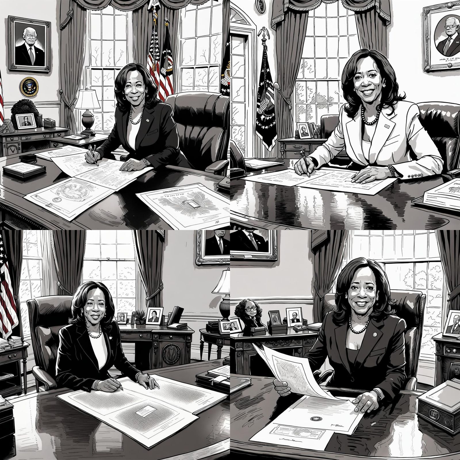 Kamala Harris in Oval Office, Comic Style Art