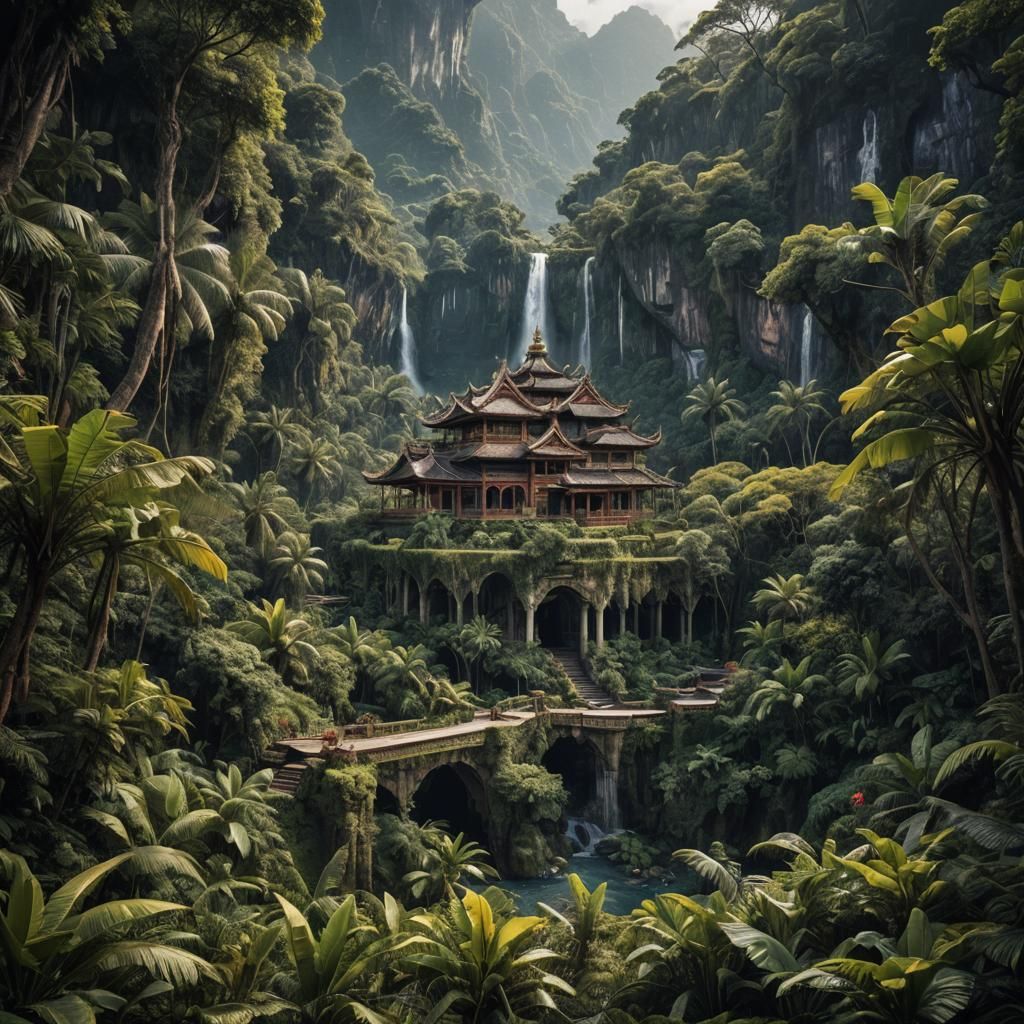Hyperrealistic Paradise Scene in Cinematic Style