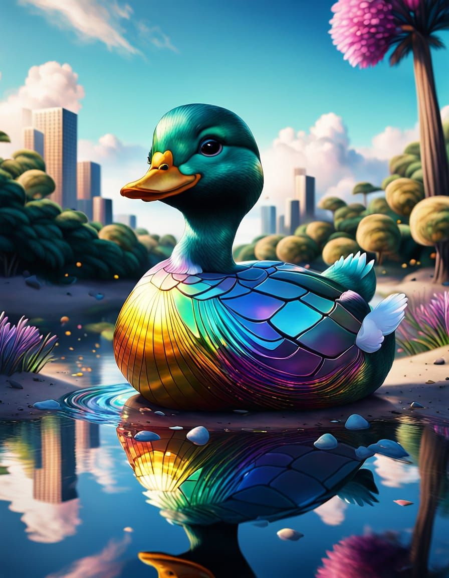 Vibrant Cityscape with Majestic Squares and a Happy Duck