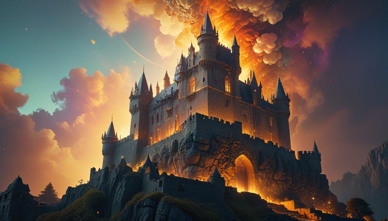 Medieval Castle Mandelbrot Art in Rainbow Colors