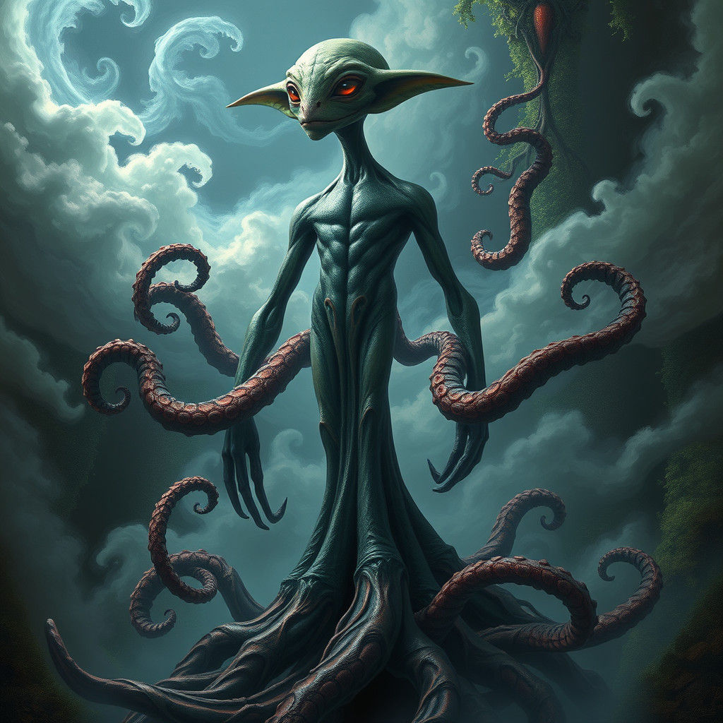 Surreal Octopus Hybrid Creature in Fantasy Realm