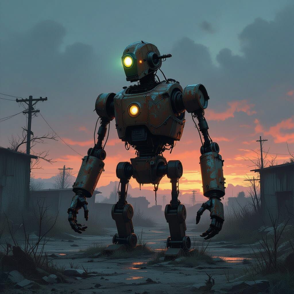 Rusted Automaton in Twilight Junkyard