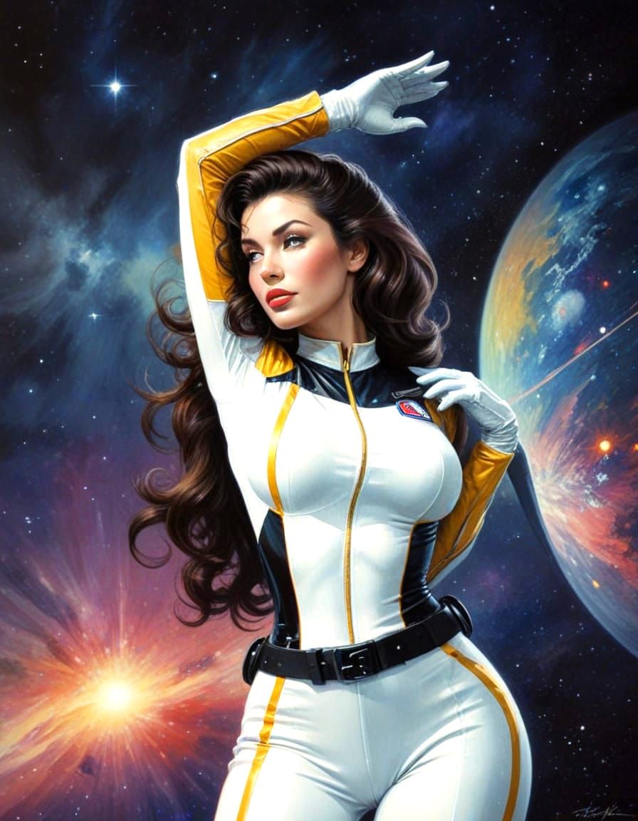 Pinup Girl in Retro Sci-Fi Spacesuit