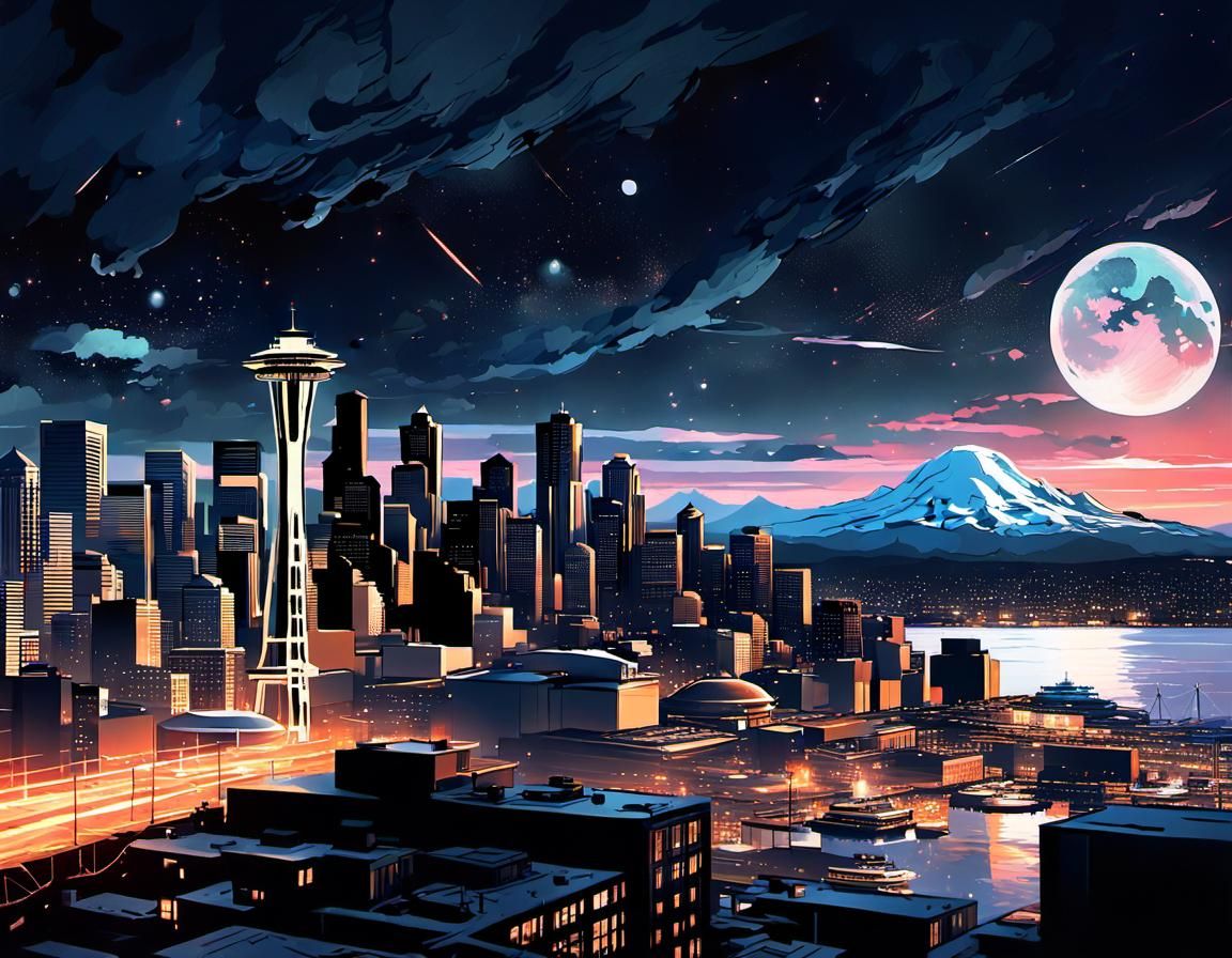 Futuristic Seattle Cityscape in Sci-Fi Style