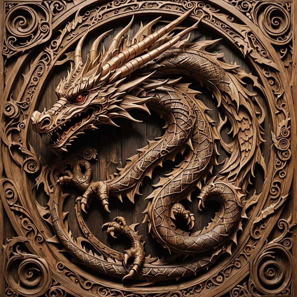 Wooden Filigree Dragon: Overhead View