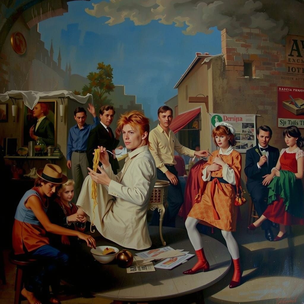 David Bowie eating spaghetti in a tuscan trattoria...