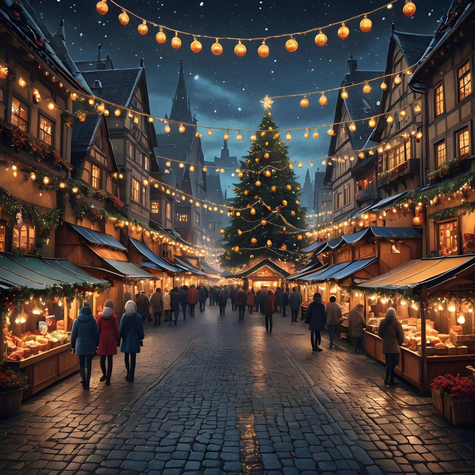 Christmas Market at Night: Detailed Matte Painting