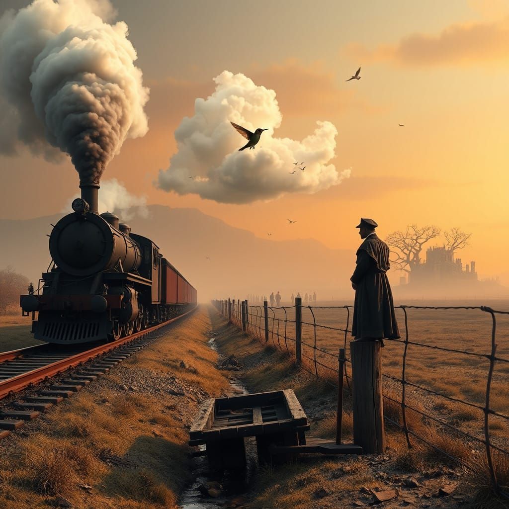 Ethereal Steam Train Dreamscapes in Whimsical Illustration S...