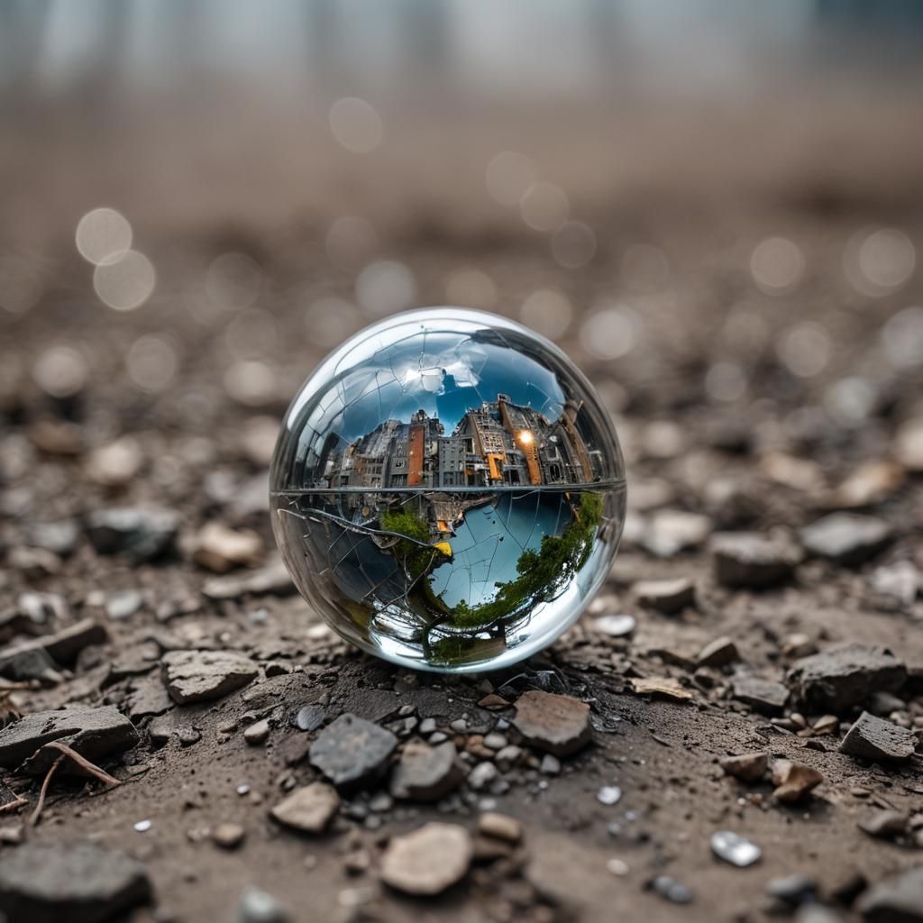 Post-Apocalyptic World in Glass Ball, Professional Photograp...